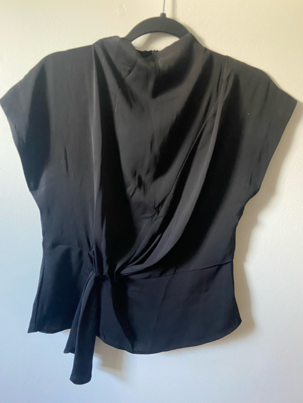 Zara Black Draped Tie-Waist Blouse